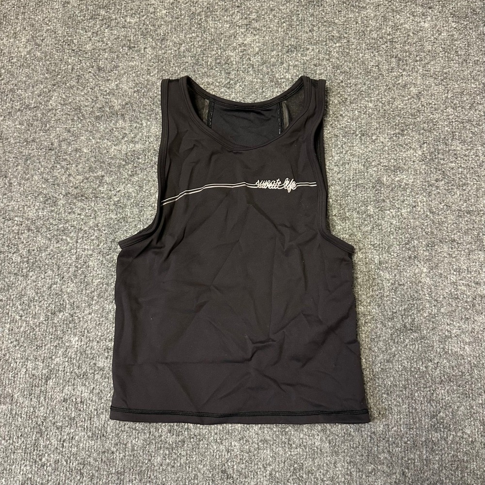 Lululemon Tank Top Womens Size 2 Black Sweat Life Mesh Back Cropped Athletic Top